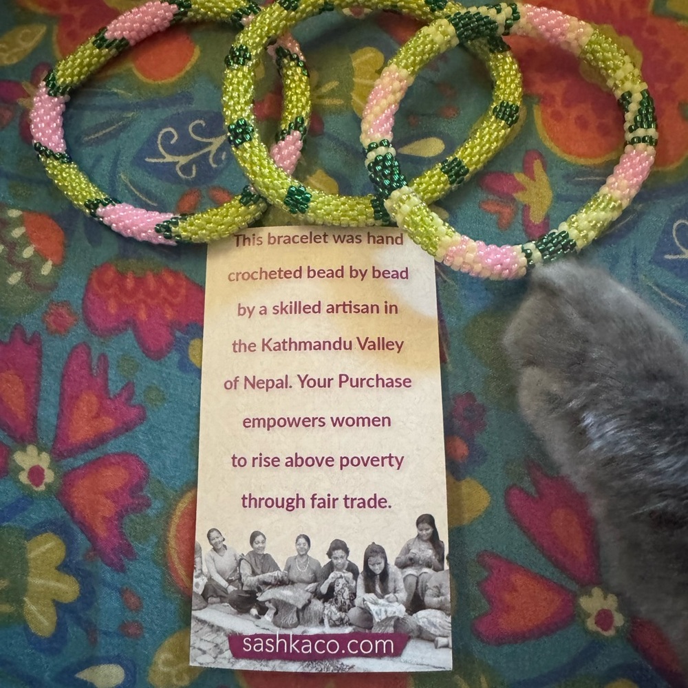 Sashka Co. Pink and Green Beaded Bracelet